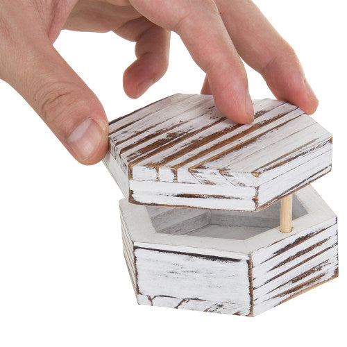 Hexagonal Antique Whitewash Wood Ring & Trinket Box-MyGift