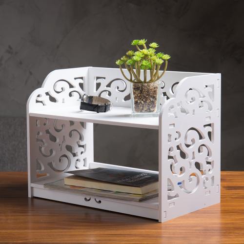 White Cutout Scrollwork Design Desktop Bookshelf - Mygiftss