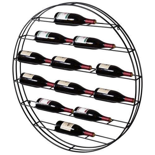 12 Bottle Wall Mounted Wine Display Rack. Black Metal - Mygiftss