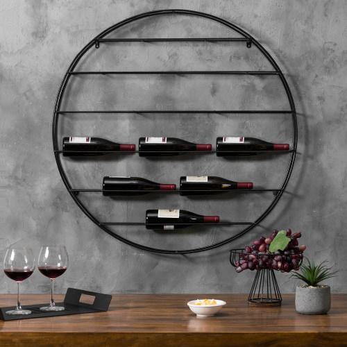 12 Bottle Wall Mounted Wine Display Rack. Black Metal - Mygiftss