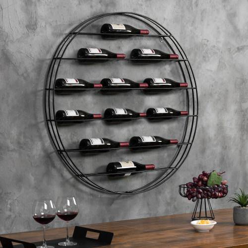12 Bottle Wall Mounted Wine Display Rack. Black Metal - Mygiftss