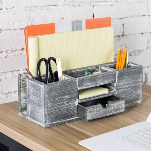 Rustic Gray Wood Desktop Organizer - Mygiftss