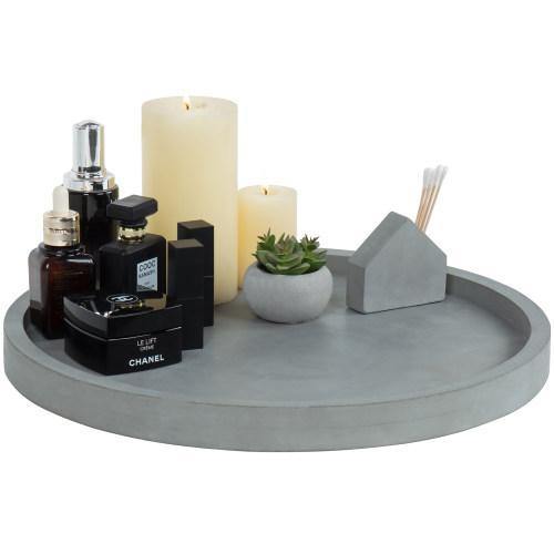 16-Inch Concrete Grey Round Vanity Tray - Mygiftss