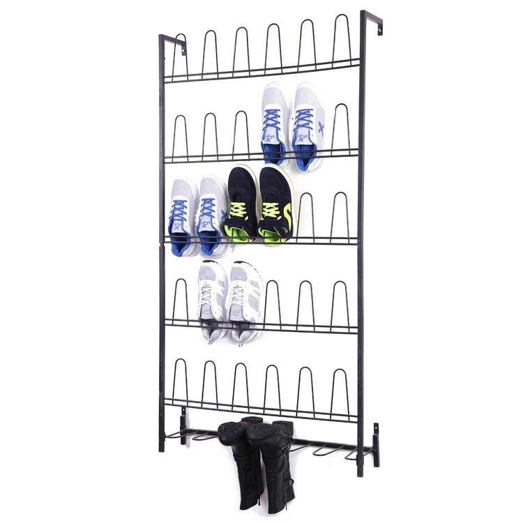 18 Pair Black Metal Wall Mounted Entryway Shoe Storage Organizer Rack - Mygiftss Enterprise LLC
