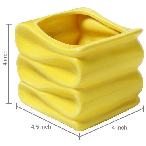 Small Yellow Ceramic Planter Pot, Set of 2 - Mygiftss