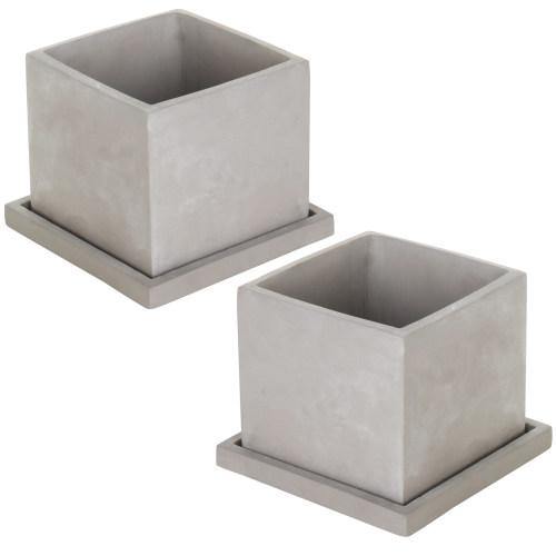 Gray Clay Cube Planters with Removable Trays, Set of 2 - Mygiftss