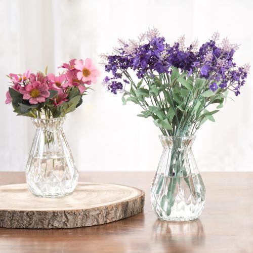 Decorative Clear Glass Diamond-Faceted Flower Vases, Set of 2 - Mygiftss