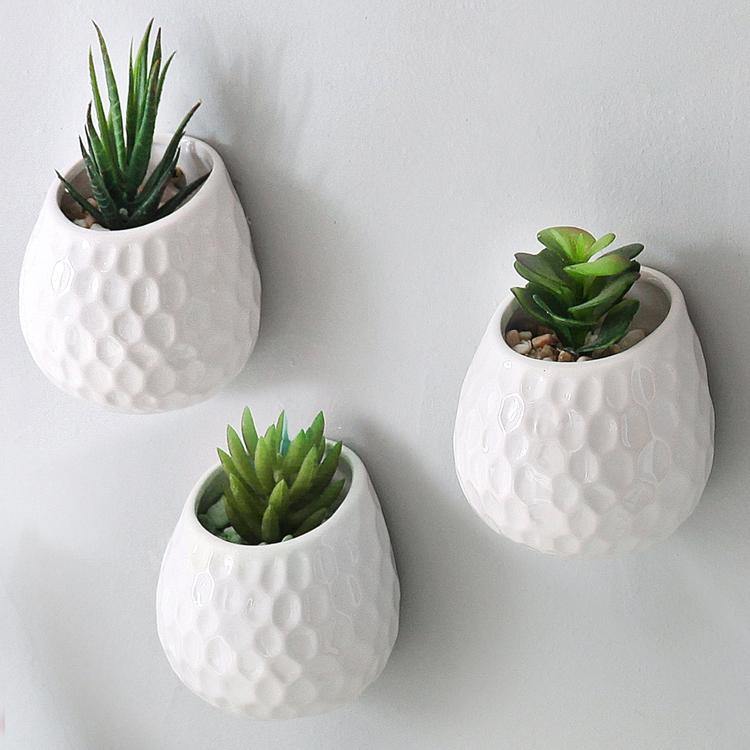 White Ceramic Golfball Design Hanging Mini Planter, Set of 3 - Mygiftss