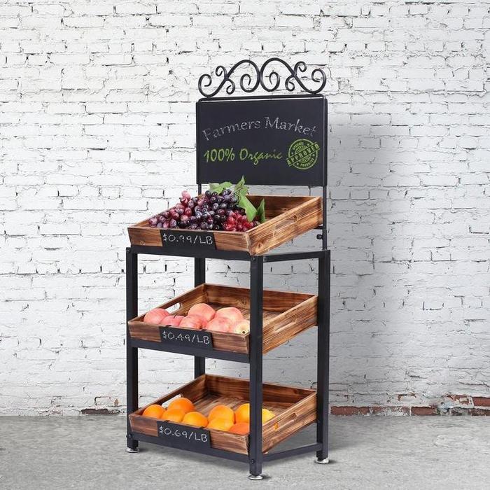 3-Tier Vintage Metal & Wood Produce Stand with Chalkboard Signs - Mygiftss Enterprise LLC