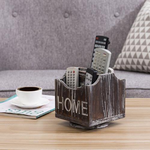 360-Degree Rotating Torched Wood Remote Control Holder Caddy - Mygiftss