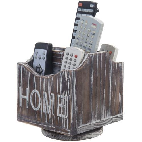 360-Degree Rotating Torched Wood Remote Control Holder Caddy - Mygiftss