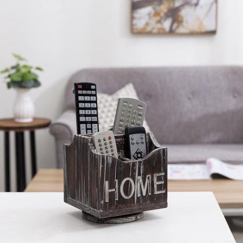 360-Degree Rotating Torched Wood Remote Control Holder Caddy - Mygiftss