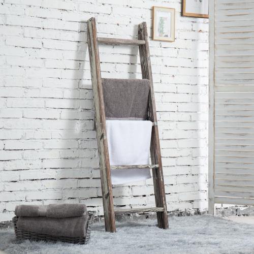 4.5-Foot Ladder-Style Torched Wood Blanket Rack - Mygiftss