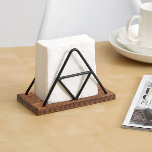 Triangle Design Metal Wire & Brown Wood Napkin Holder - Mygiftss
