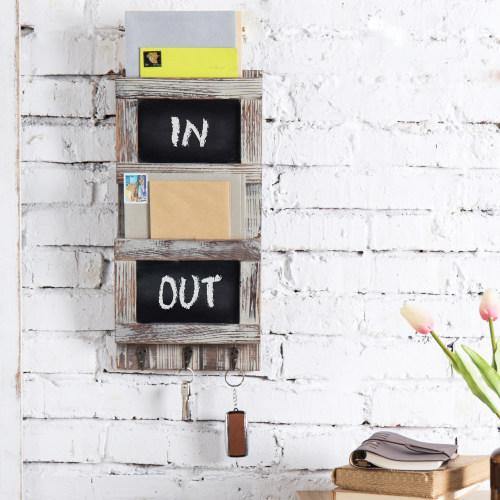 Rustic Brown Wall Mounted Mail Sorter w/ Chalkboard Surface - Mygiftss