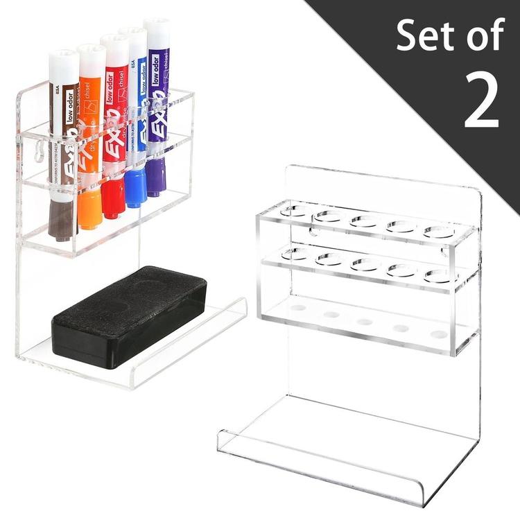 5 Slot Clear Acrylic Wall Mounted Dry Erase Marker and Eraser Holder, Set of 2 - Mygiftss Enterprise LLC