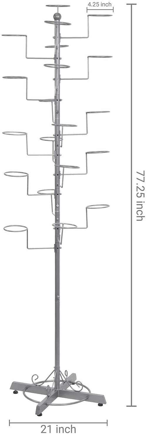 Silver Metal Freestanding Customizable Hat Stand, Wig Retail Display with 20 Circular Hooks-MyGift
