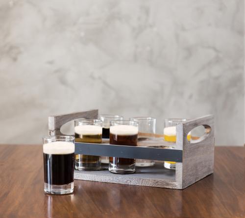 Mygiftss 6-Glass Craft Beer Tasting Flight Set with Rustic Wood Serving Caddy - Mygiftss Enterprise LLC
