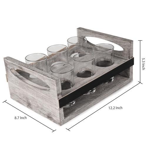 Mygiftss 6-Glass Craft Beer Tasting Flight Set with Rustic Wood Serving Caddy - Mygiftss Enterprise LLC