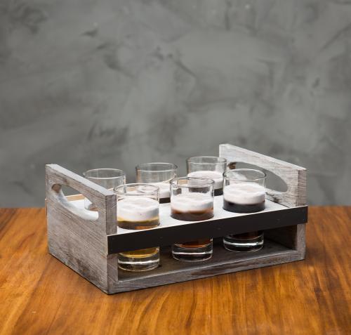 Mygiftss 6-Glass Craft Beer Tasting Flight Set with Rustic Wood Serving Caddy - Mygiftss Enterprise LLC