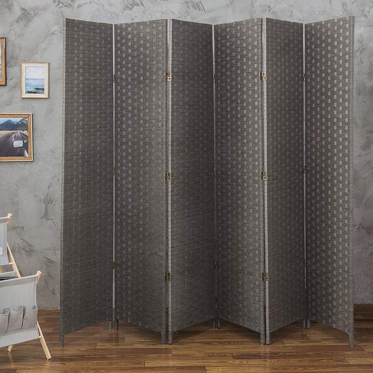 6-Panel Gray Woven Seagrass Room Divider - Mygiftss