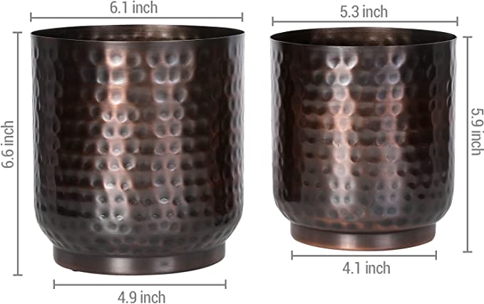 Modern Flower Planter Container, 5 and 6 Inch Indoor Vintage Copper Metal Plant Pot-MyGift