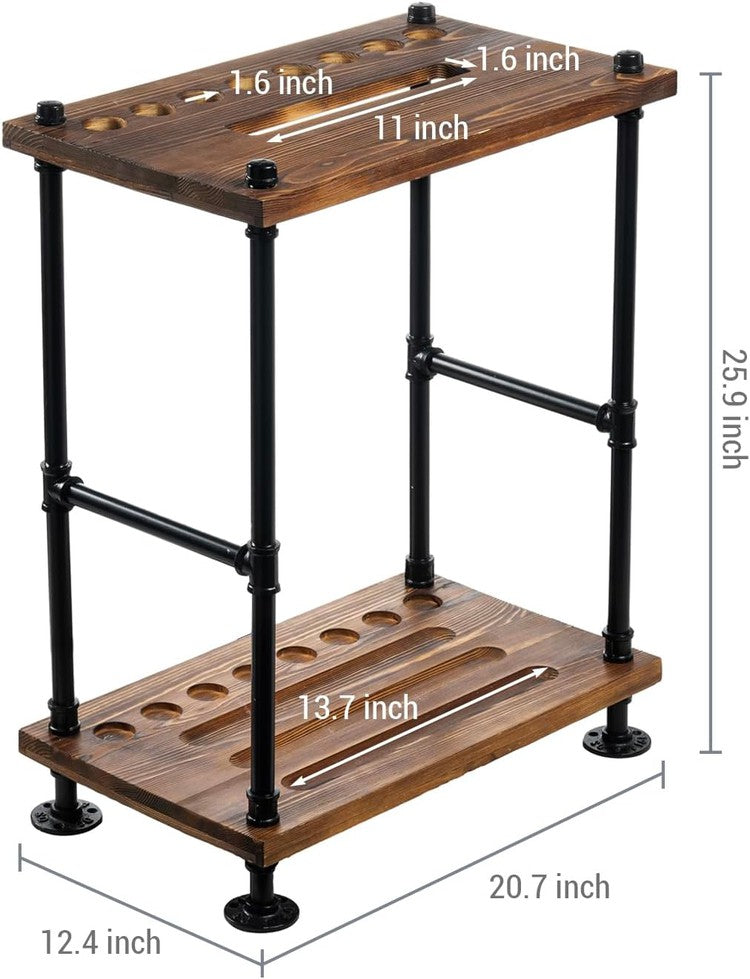 Brown Wood and Black Metal Pool Cue Stick Holder, Ball Holder, and Triangle Rack Hook Organizer Stand-MyGift