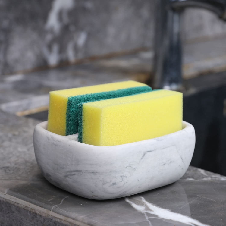 White Marble Pattern Resin Stylish Kitchen Sponge Holder Bowl-MyGift
