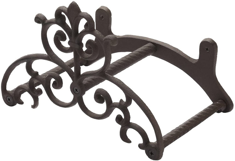 Wall Mounted Brown Cast Iron Scrollwork Garden Hose Holder Reel Storage Rack-MyGift