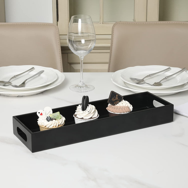 16-inch Matte Black Metal Narrow Rectangular Serving Tray with Cutout Handles-MyGift