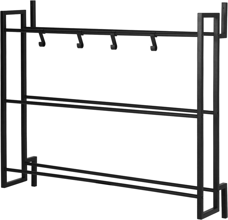 Matte Black Metal Wall Mounted Sports Ball Rack, Gym Exercise Equipment Storage Organizer Shelf Display with S-Hooks-MyGift