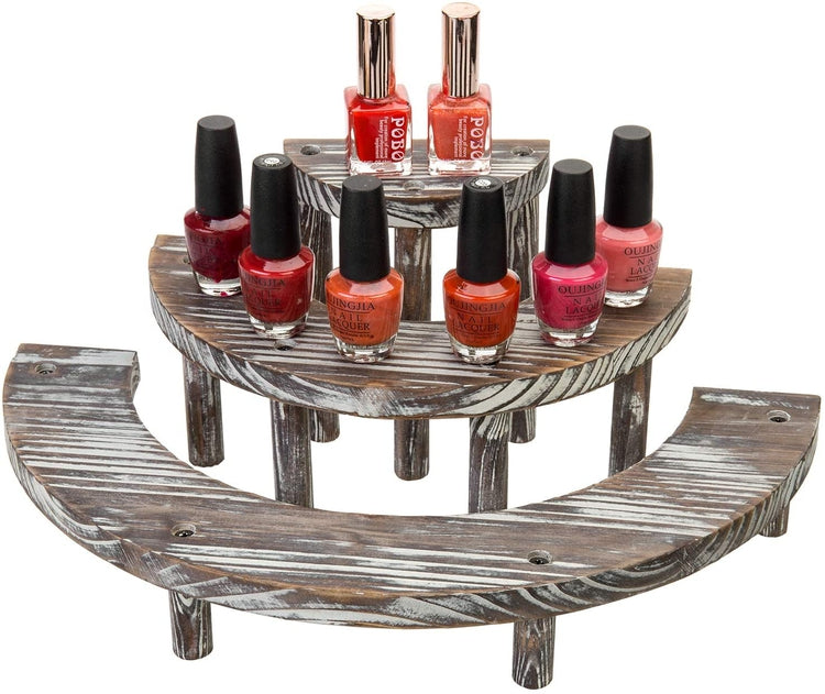3 Tier Rustic Torched Wood Semicircle Cupcake Stand Display Risers-MyGift