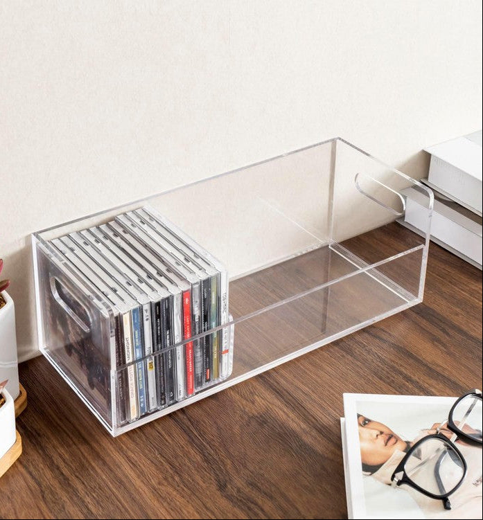 Clear Acrylic Stackable CD Holder Rack with Cutout Carrying Handles, Jewel Case Display Crate-MyGift