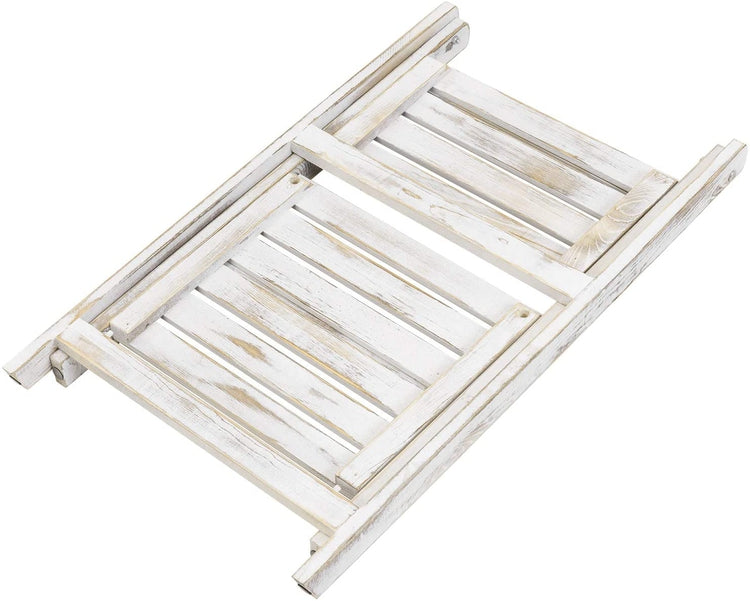 2-tier Whitewashed Wood Foldable Ladder Planter Display Stand-MyGift