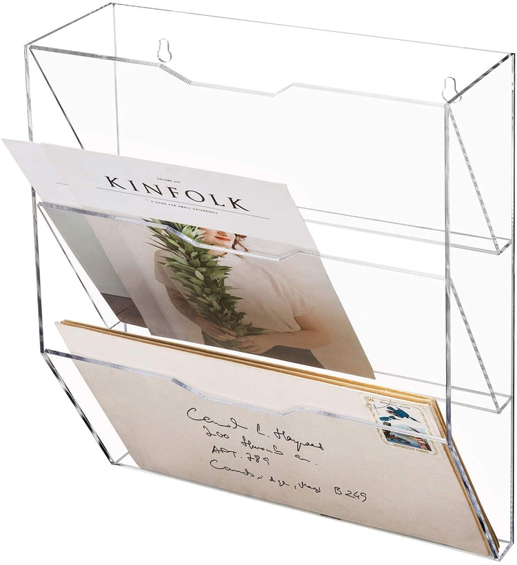 3 Tier Clear Acrylic Wall Mounted Mail Holder, Entryway or Office Document Organizer Rack-MyGift