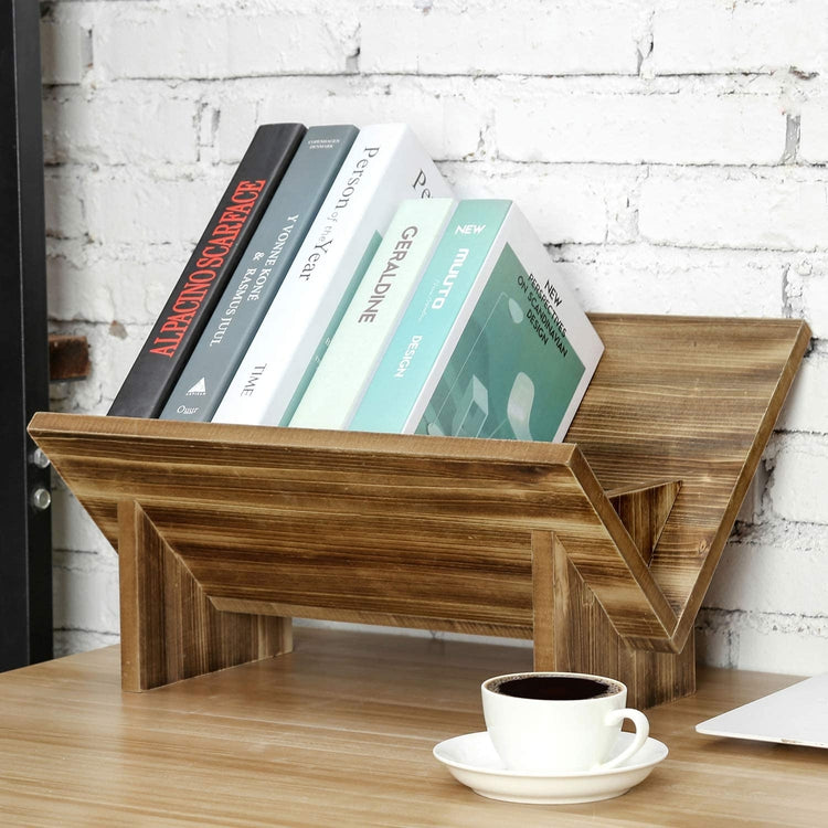 Rustic Burnt Wood Tilted Desktop Bookshelf-MyGift