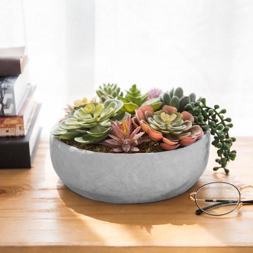 8-Inch Artificial Succulent Plant Arrangement in Concrete Pot - Mygiftss