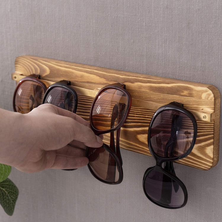 Rustic Burnt Wood Sunglasses Display Rack, Eyewear Organizer Holder-MyGift