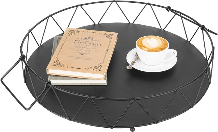 Geometric Metal Wire Round Serving Tray with Handles-MyGift