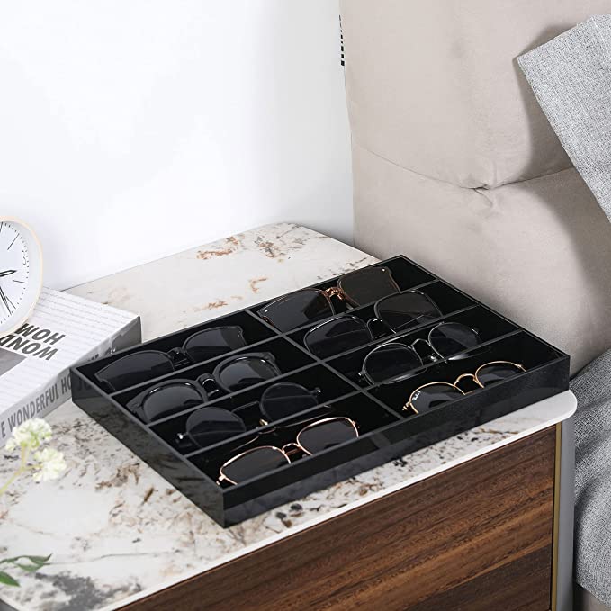 8 Slots Premium Black Acrylic Tabletop Sunglasses and Eye Glasses Storage Display Case Tray-MyGift