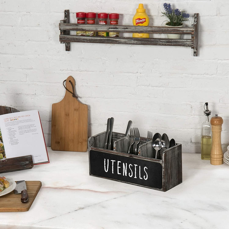 3 Compartment Wood Flatware Caddy with Chalkboard Label, Silverware Storage-MyGift