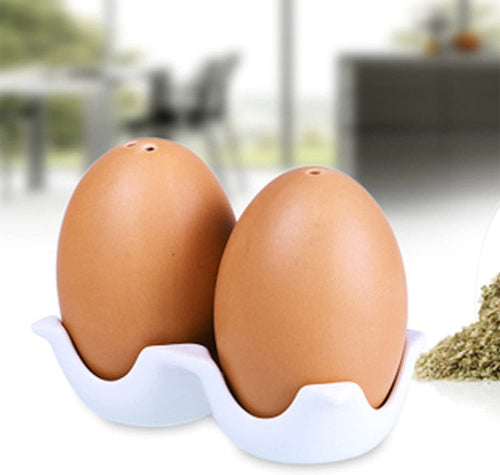 Brown Egg-Shaped Salt and Pepper Shaker Set with Egg Carton Style Holder-MyGift