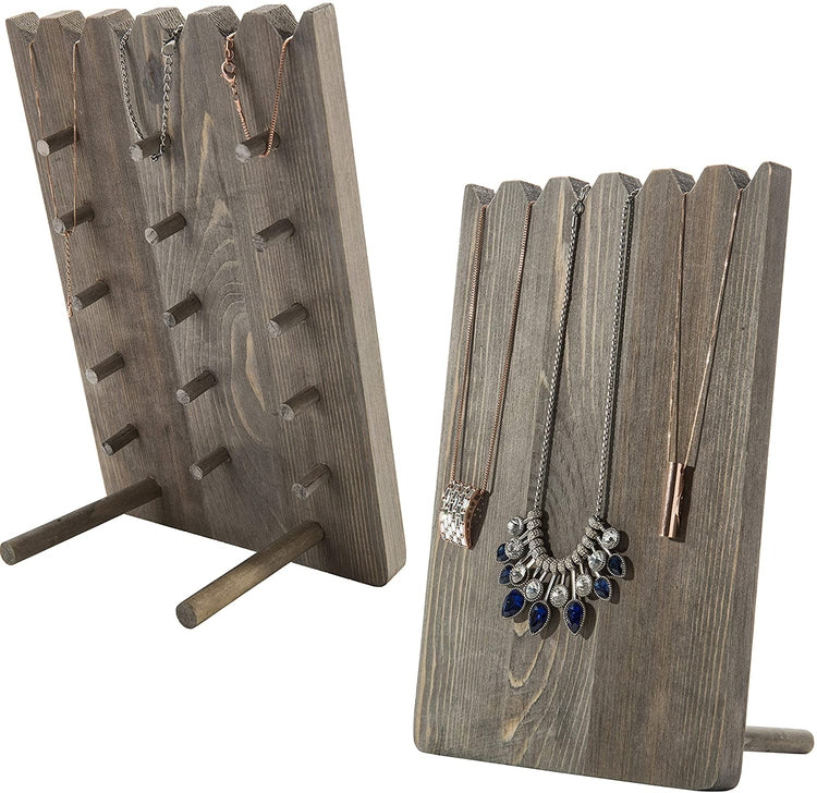 Set of 2 Barnwood Adjustable-Length Necklace Storage Rack, Jewelry Display Holder Stand-MyGift