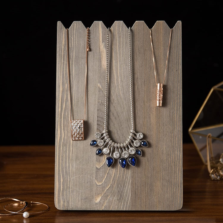 Set of 2 Barnwood Adjustable-Length Necklace Storage Rack, Jewelry Display Holder Stand-MyGift