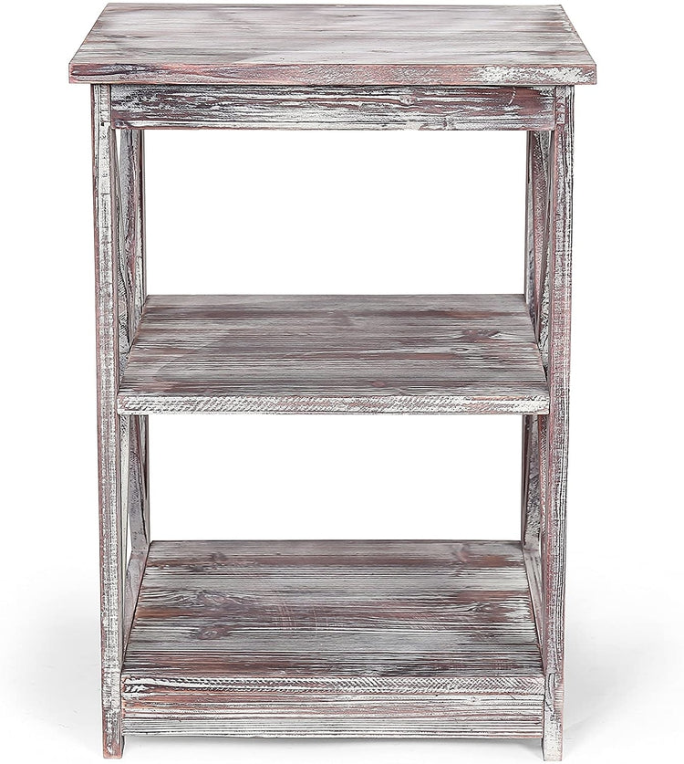 Torched Wood End Table with 2 Shelves-MyGift