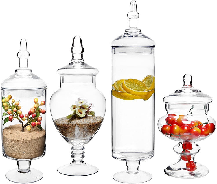 Set of 4, Large Clear Glass Lid Apothecary Jars, Candy Buffet, Wedding Centerpiece-MyGift