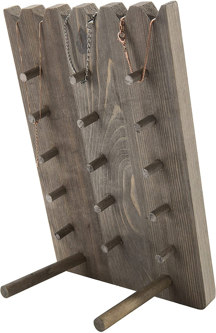 Set of 2 Barnwood Adjustable-Length Necklace Storage Rack, Jewelry Display Holder Stand-MyGift