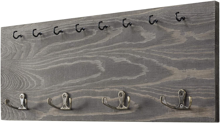 Vintage Grey Wood Wall Mounted Coat Hook & Key Holder Rack-MyGift