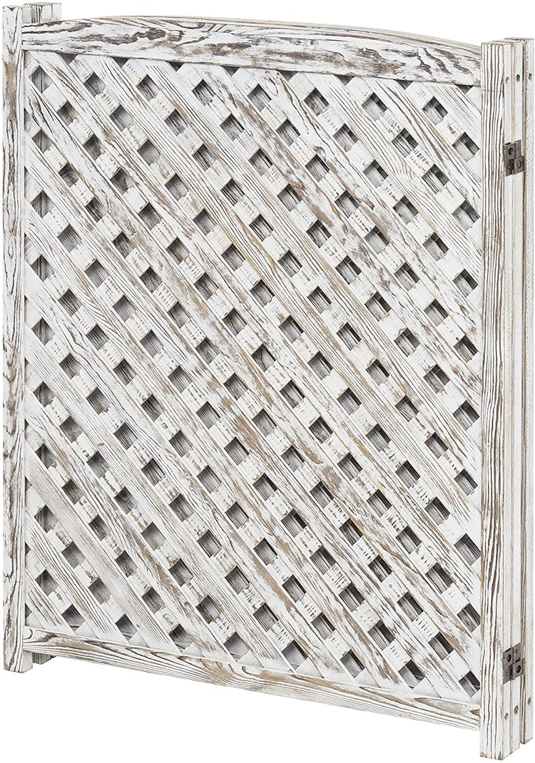 3-Panel Whitewashed Wood Trellis Design Fence, Outdoor Folding Enclosure-MyGift