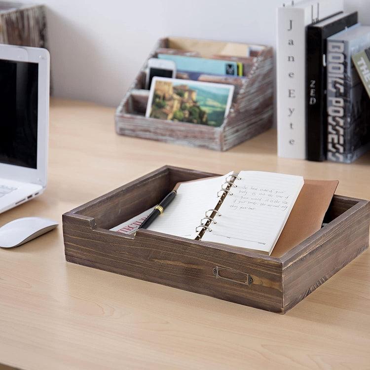 Set of 2, Distressed Brown Wood Office Document Tray-MyGift